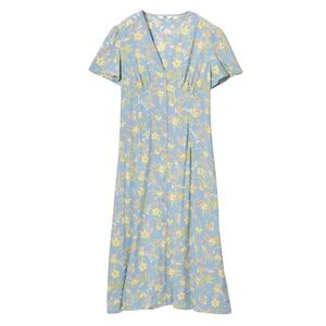 Uniqlo floral button down short sleeve midi dress rayon Sz S excellent condition